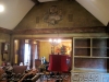 wall mural with faux wood grained beams